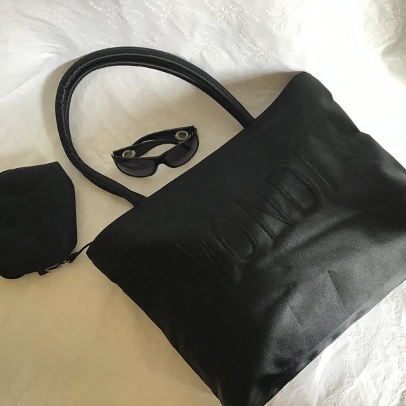 Mondi Black Nylon Tote Bag Purse with matching Wallet / Makeup bag - Picture 3 of 9